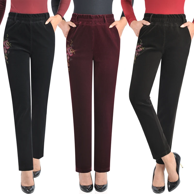 

Women's Trousers 2022 Spring Autumn Straight Pants Middle-aged and Elderly Trousers Women High Waist Casual Corduroy Pants