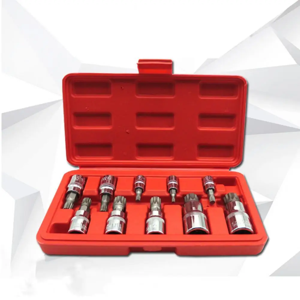 

10Pcs Rustproof 12 Point MM Triple Square Spline Bit Steel Tools Set