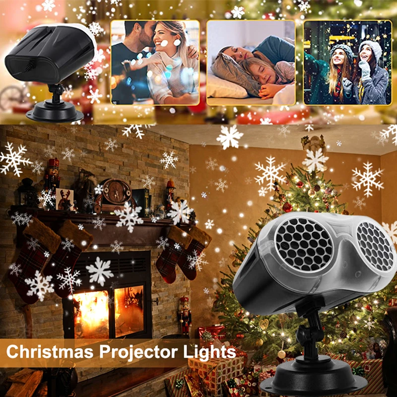 Christmas LED Disco Lights Snowflake Projection Lamp Outdoor Dynamic Binocular Snowstorm Light Decor For Home Holiday Party