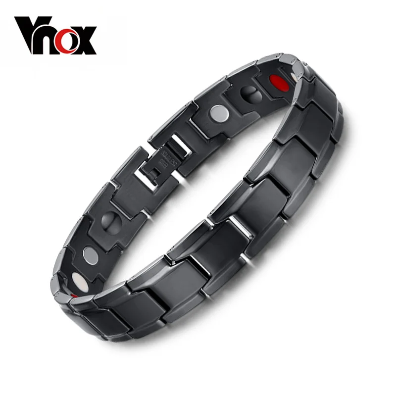 Vnox Health Bracelet Men Jewelry Black Stainless Steel Chain Adjustable free box