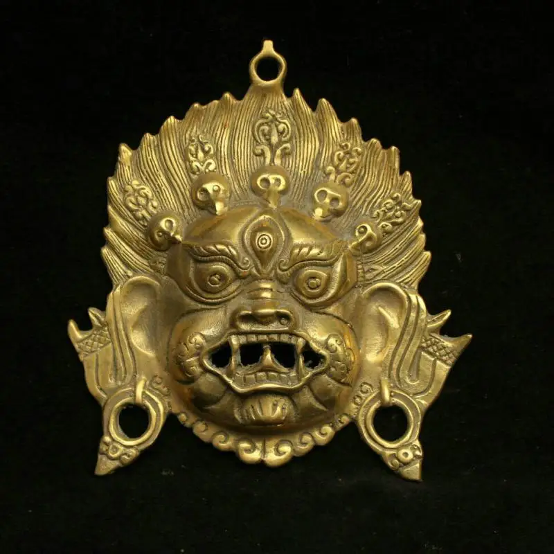 Chinese Tbet Buddhism Brass Mahakala Wrathful Deity Buddha Mask Statue Sculpture Statues for Decoration Collection Ornaments