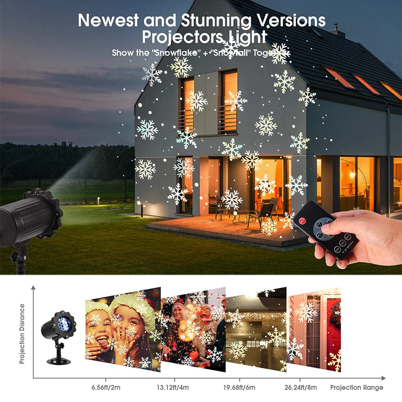 Moving Snowfall Laser Projector Light Waterproof Christmas New Year LED Stage Lights Snowflake Xmas Party Garden Landscape Lamp