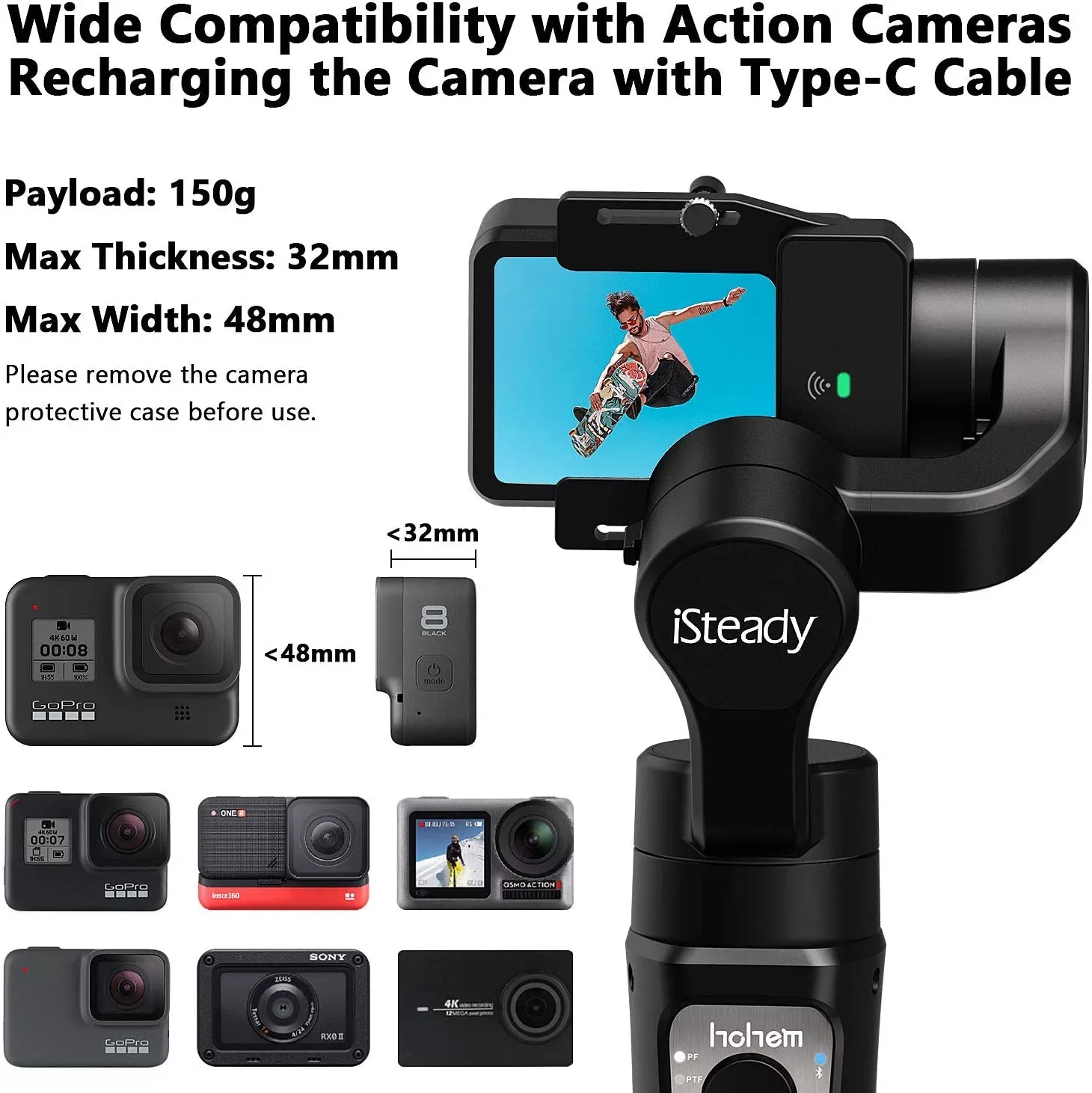 Hohem  3-Axis Handheld Gimbal Waterproof Action Camera Stabilizer for DJI Osmo Gopro Hero8//7/6/5/4 RXO SJCAM ISteady Pro 3/Pro4