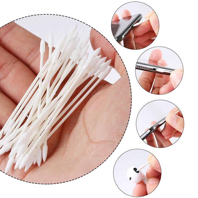 25/50 pçs/saco limpeza cotonete ferramenta de algodão vara descartável uso cleanroon fone de ouvido poeira livre para airpods fone de ouvido porta carga do telefone