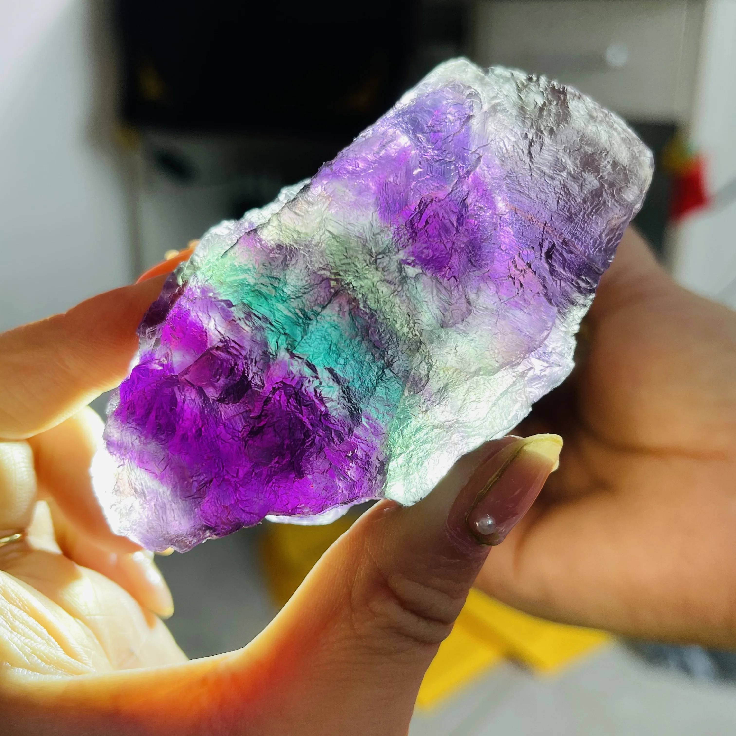 Natural Raw Rainbow Fluorite Crystals Rough Stones Mineral Healing Crystals Gemstones Home Decor