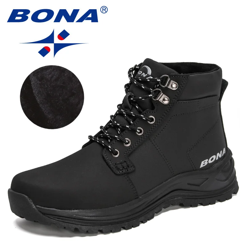 BONA 2022 New Designers Fashion Retro Ankle Action Leather Boots Men High-Top Winter Boots Outdoor Plush Desert Boots Mansculino