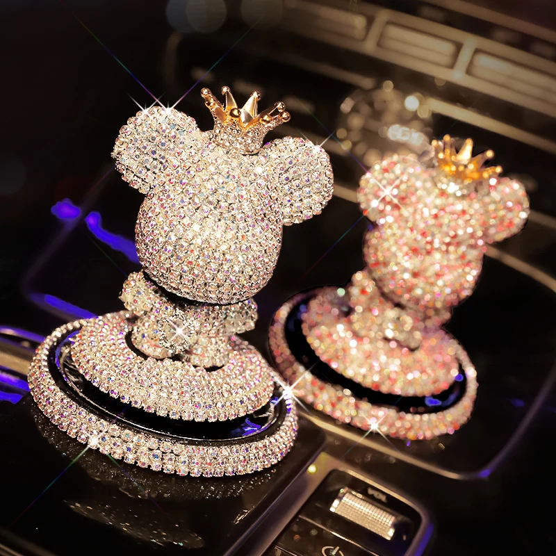 Cute Cartoon Gloomy Bear Diamond Car Ornament Set Solid Air Freshener Auto Dashboard Interior Decor Crystal Car Perfume Sticker