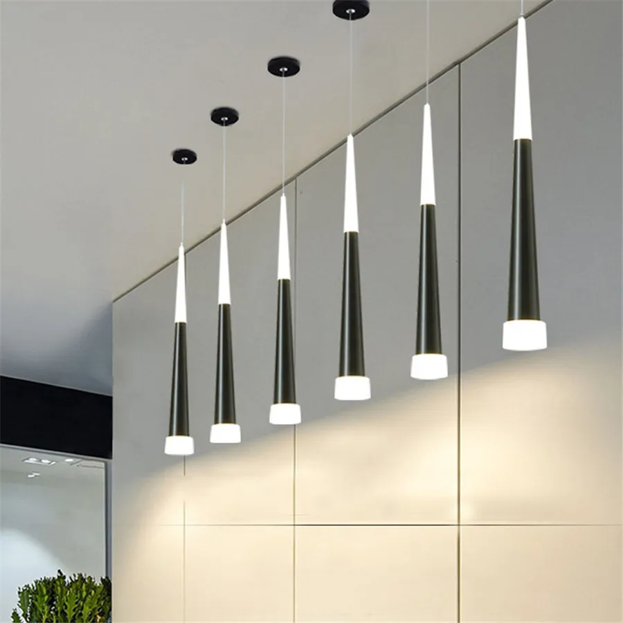 Modern Kitchen Island Pendant Light Simple LED Cone Pipe Light Acrylic Shade Hanging Lamp For Dining Rooms Resturant Cafe Bar