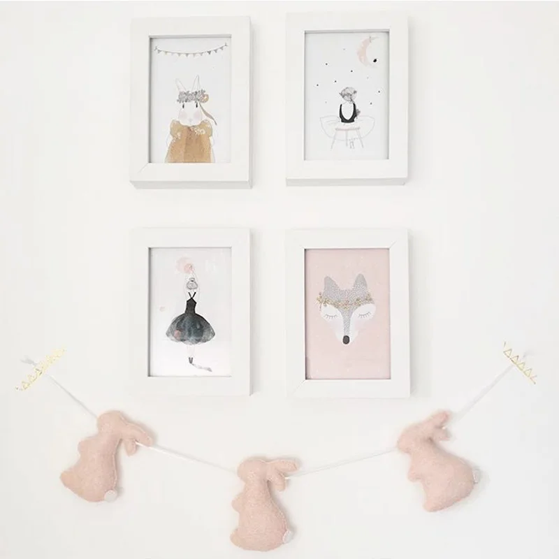 Nordic Felt String Garland Pink Rabbit Mushroom Wall Hanging Pendant Children Room Tent Bed Curtain Baby Shower Decoration Photo