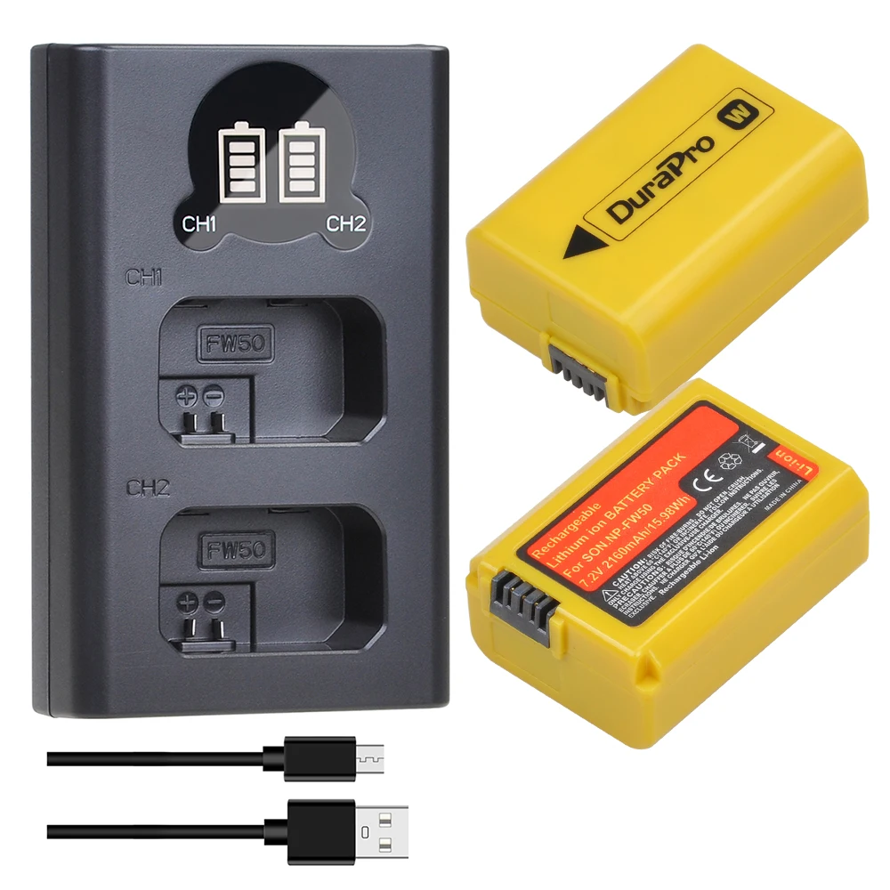 DuraPro 2160mAh NP-FW50 NP FW50 Battery Charger For Sony A6000 A5000 NEX-3 NEX-7 NEX-5N NEX-F3 NEX-5C Alpha 7R II Camera