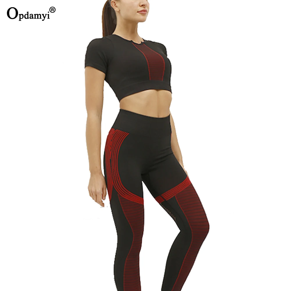 2021 Seamless Yoga Set Gym Clothing Women Fitness Sportwear  High Waist Leggings Workout Top Mesh Short Sleeve T Shirt Yoga Suit