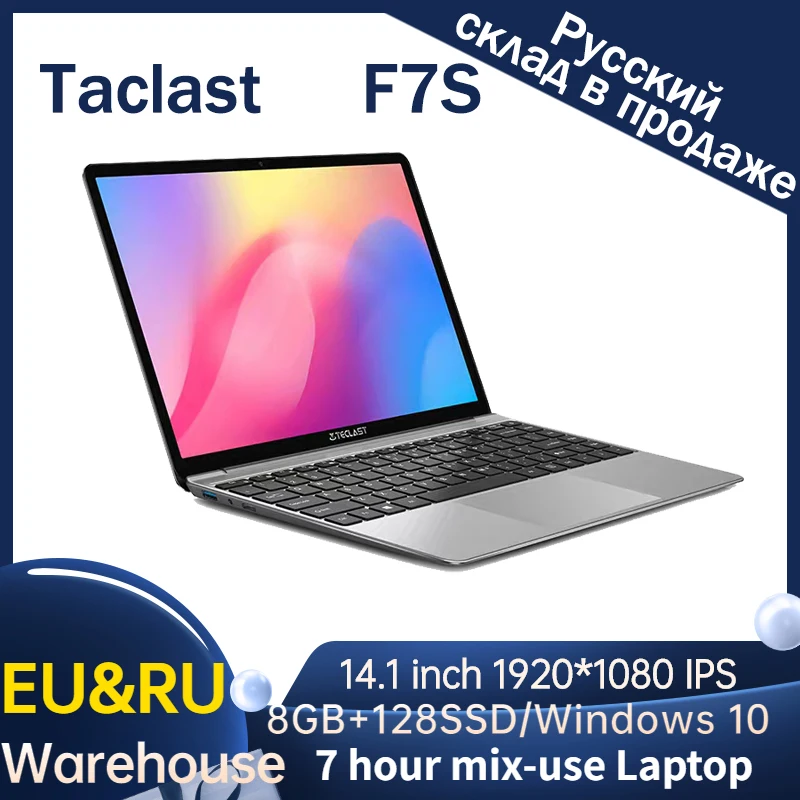 نوت بوك تيكلاست F7S 14.1 "8 GB RAM 128 GB SSD ويندوز 10 إنتل N3350 ثنائي النواة 2.4GHz 2.0MP كاميرا أمامية 7 ساعة ميكس-use Laptop