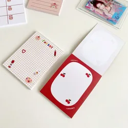 Cartoon Cute Cherry Bear Memo Pad Korean Ins Mini Grid Kawaii Notebook Planner Sticker Student Message Paper Stationery 50sheets