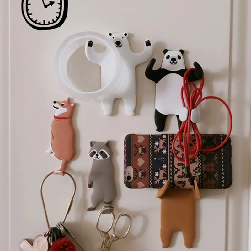 Creative Animal Hook Soft Rubber Seamless Sticky Hook Panda Dog Cute Pet Refridgerator Magnets Home Decoration Fridge Magnet