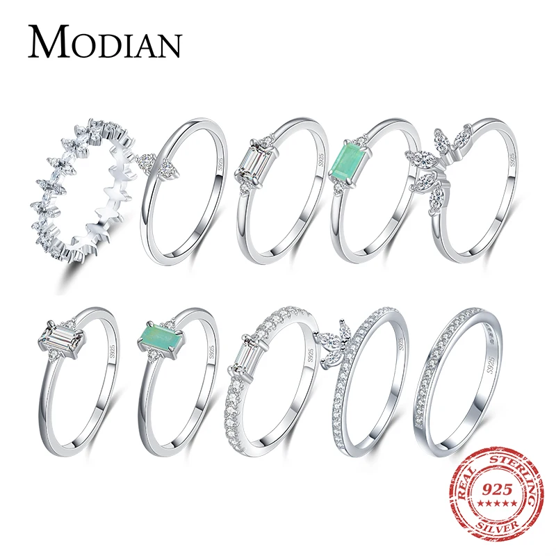 MODIAN Fashion 100% 925 Sterling Silver Tourmaline Finger Rings Classic Clear CZ Wedding Jewelry For Women Engagement Fine Gift