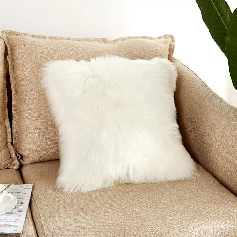 

Cushion cover modern simple soft fluffy pure white plush pillow home cushion artificial imitation wool pillow cover