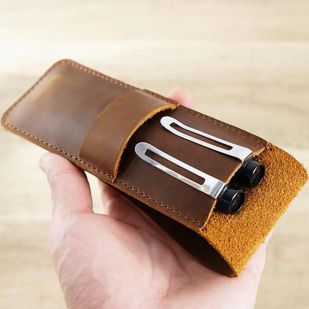 Handmade Genuine Leather Pencil Storage Bag Cowhide Fountain Pen Case Holder Vintage Retro Style Accessories For Travel Journal