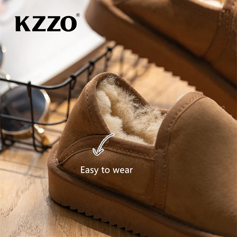 KZZO New Sheepskin Leather Women Snow Boots Natural Wool Lined Winter Warm Lazy Shoes Australian Classic Flat Casual Mini Boots