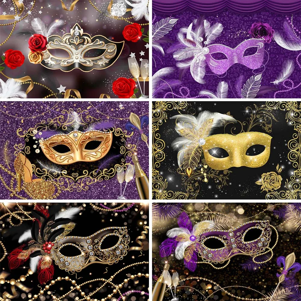 

Moscicka Masquerade Party Backdrop Gold And Black Mask Champagne Carnival Mardi Gras Birthday Photo Background Decor Banner