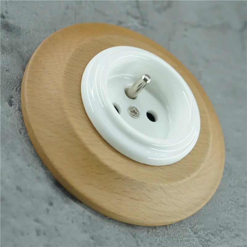 Flush Mounted Porcelain Modern French Style Socket Oulet 240V,16A  Wooden Frame