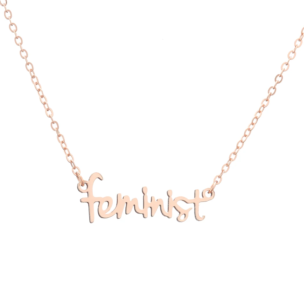 Cxwind Punk Letter Feminist Pendant Necklace Charm Strong Woman Pendant Stainless Steel Choker Jewelry Gift For Women collier