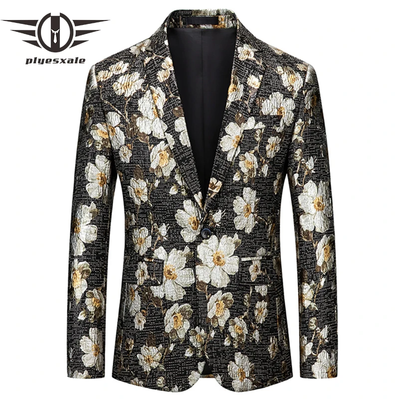 

Plyesxale Men Luxurious Floral Jacquard Blazer Suit Jacket Wedding Groom Singers Blazer Hombre Prom Dress Blazers Tuxedo Q1506