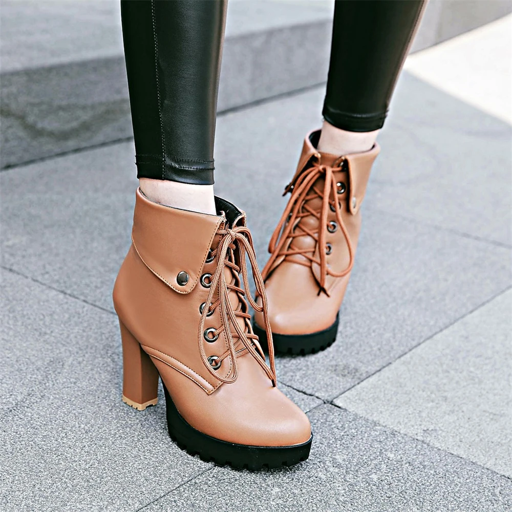 2024 Winter New High-Heeled Coarse Heel Platform Ankle Boots Frenulum Waterproof Thick Bottom White Women Ankle Boties Zapatos