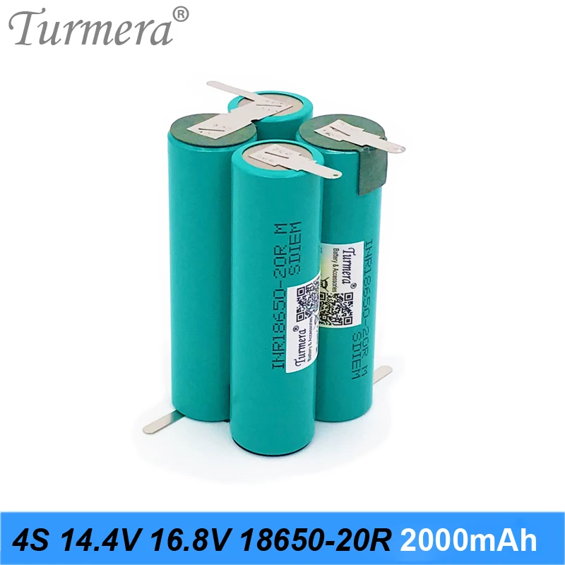 Turmera 4S 14.4V 16.8V INR18650-20RM 2000mAh 4000mAh 20A Bateria de solda para chave de fenda Shrika e uso de aspirador de pó