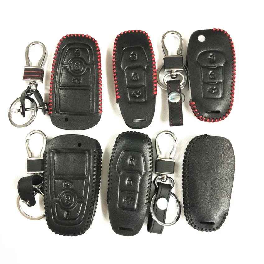 Car Styling, Leather key chain ring cover case holder For Ford Focus 2 3 4 MK2 MK3 MK4 Kuga Edge Mondeo Fusion Ecosport Fiesta