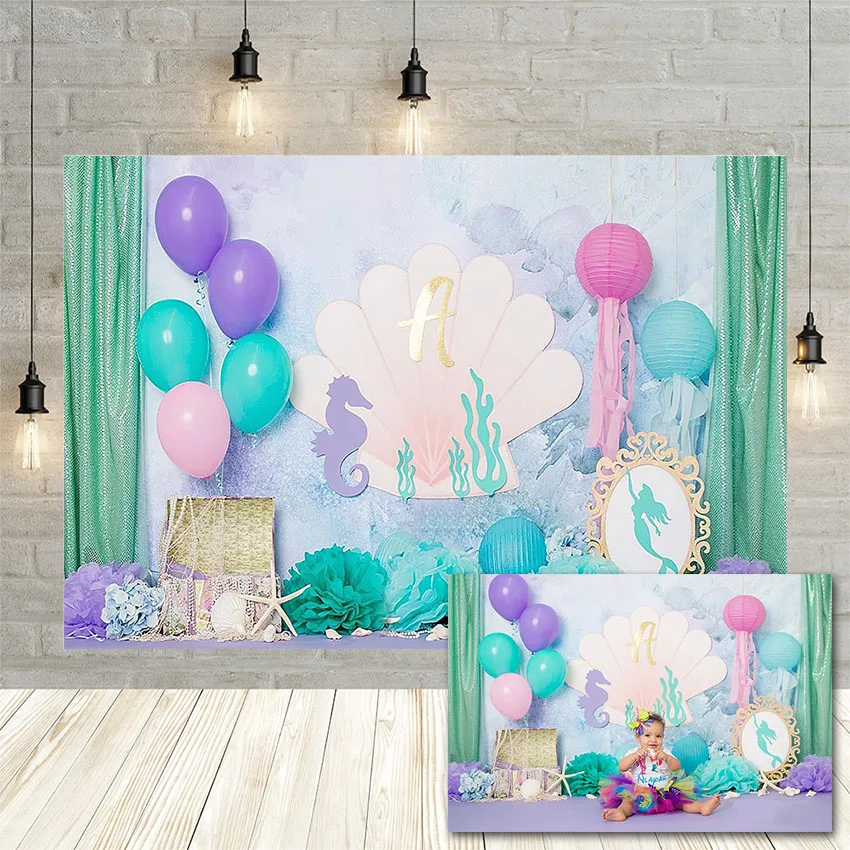 Avezano Sea Shell Photography Background Seaweed Flower Balloon Baby Shower Birthday Portrait Decor Backdrop for Photo Studio