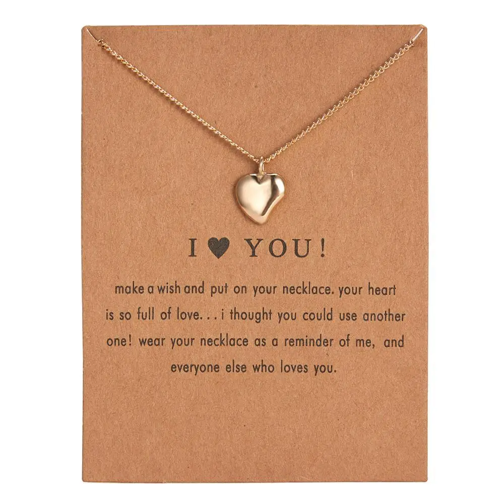 Trendy Gold Color Love Heart Pendant Clavicle Chain Choker Necklaces for Women Jewelry I Love you Card Necklace Female Gift