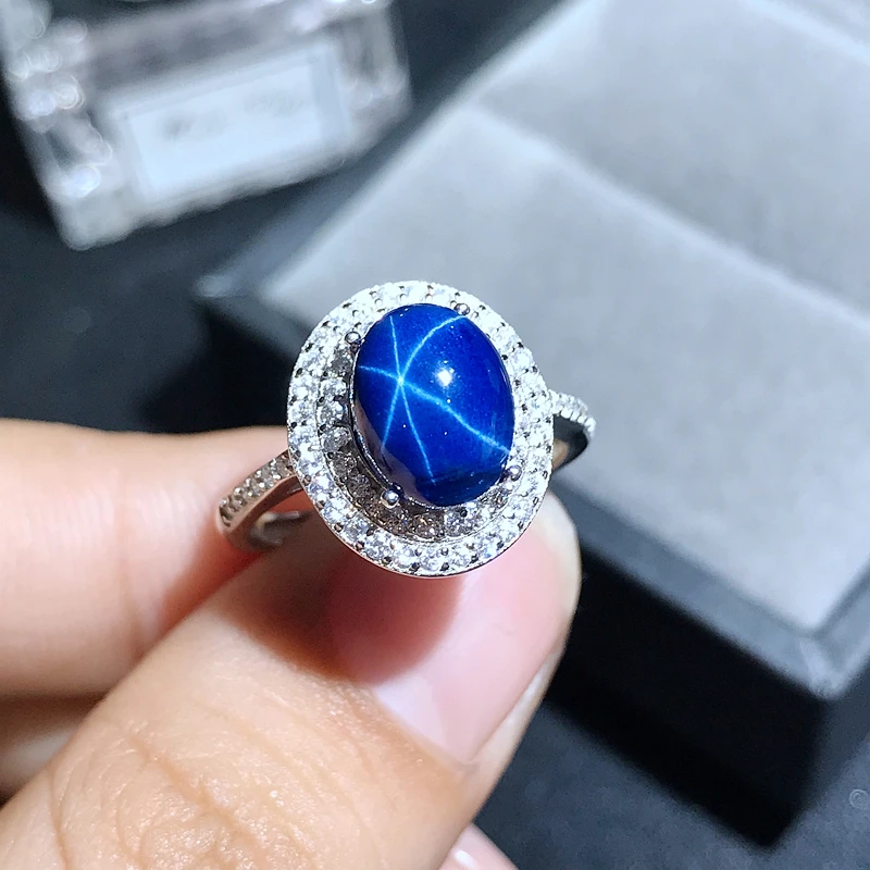 Starlight Sapphire Ring, Classic 925 Pure Silver Star Line Beautiful Mail Packing