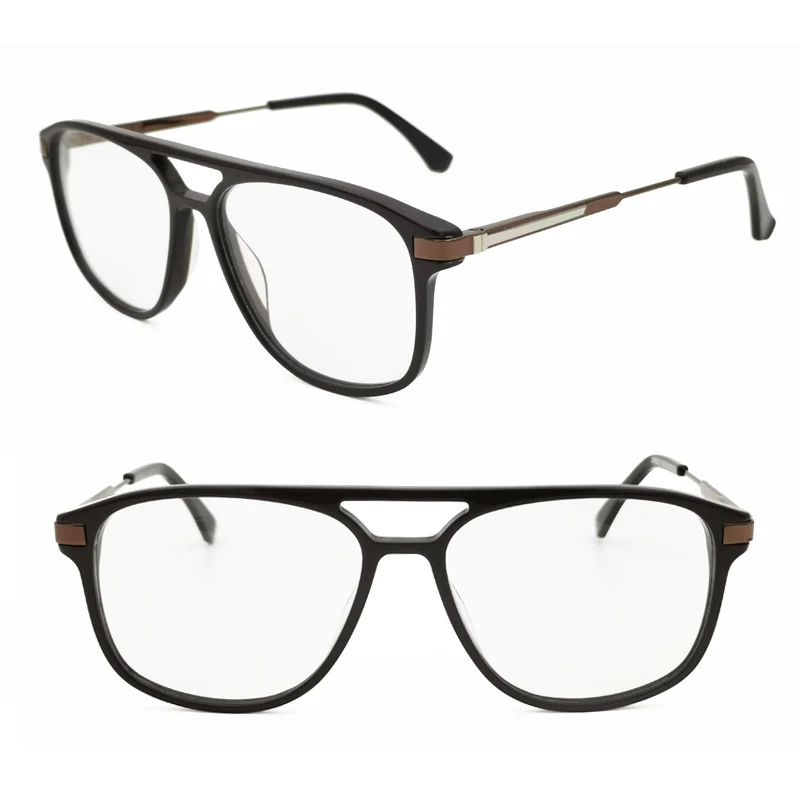 classic acetate combined metal temple square shape dual bridge big frame prescription vintage eyeglasses for men