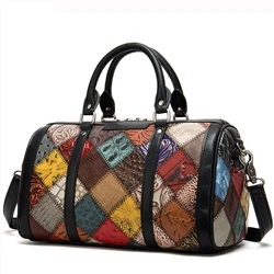 Genuine Leather Women Handbags Ins kroea fashion patchwork handbags colorful Bohemia style women totes ladies hand bag