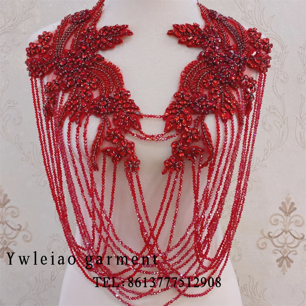 1PCS New front crystal Tassels wedding collar with rhinestone  beaded tassels  appliques neckline for clothes decoration