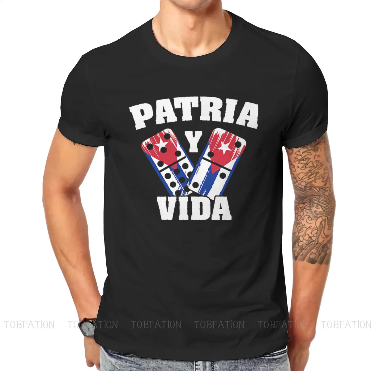 Camiseta de manga corta con cuello redondo para hombre, camisa 100% de algodón con estampado de la bandera de Viva Cuba Libre, Patria y Vida Patria o Muerte Homeland and Life