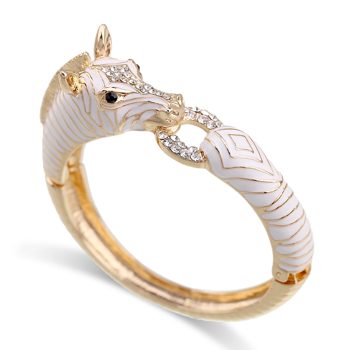Newest Trendy Gold Plated Crystals Zebra Women Bracelet Fashion Statement Enamel Color Bangle For Girls Party Cuff Jewelry
