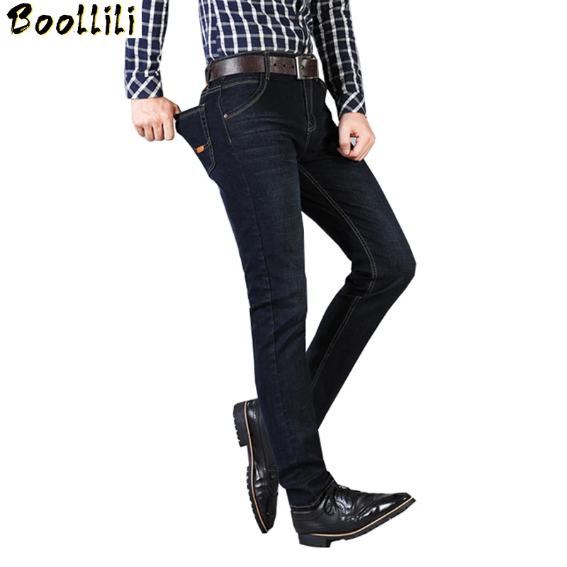 Business Men Stretch Jeans Spring Summer Straight Brand Black Blue Classic Skinny Denim Slim Fit Pants Overalls Baggy Trousers