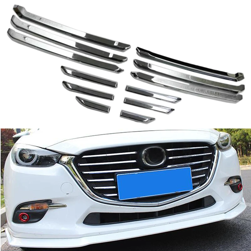 12pcs Racing Grills ABS Chrome Car Front Mesh Grill Grille Decoration Cover Trim Stickers for Mazda 3 M3 Axela 2017 2018