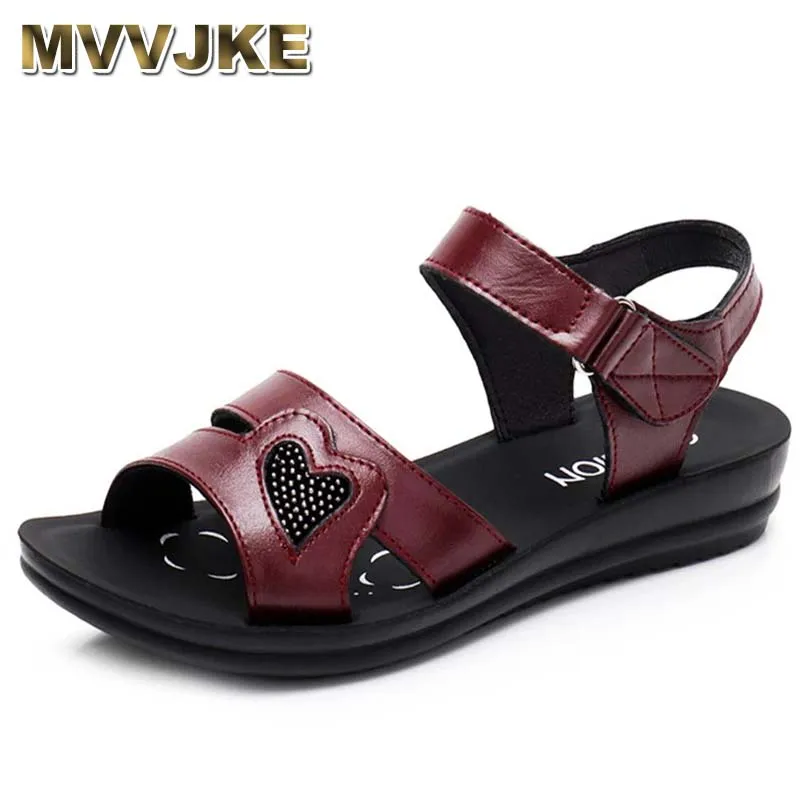 MVVJKE big size fashion summer new shoes woman casual sandals women comfortable genuine leather shoes women mother`s shoes