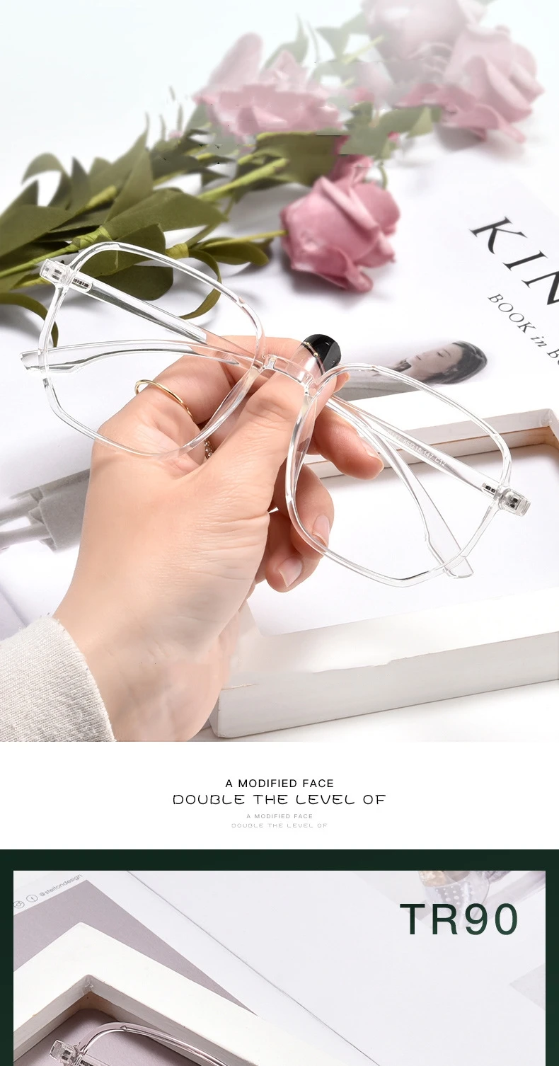 YIMARUILI Ultra-licht TR90 Brille Rahmen Große Gesicht Retro männer Myopie Optische Verordnung Dekorative Brillen Rahmen Frauen D147 – Detail 1