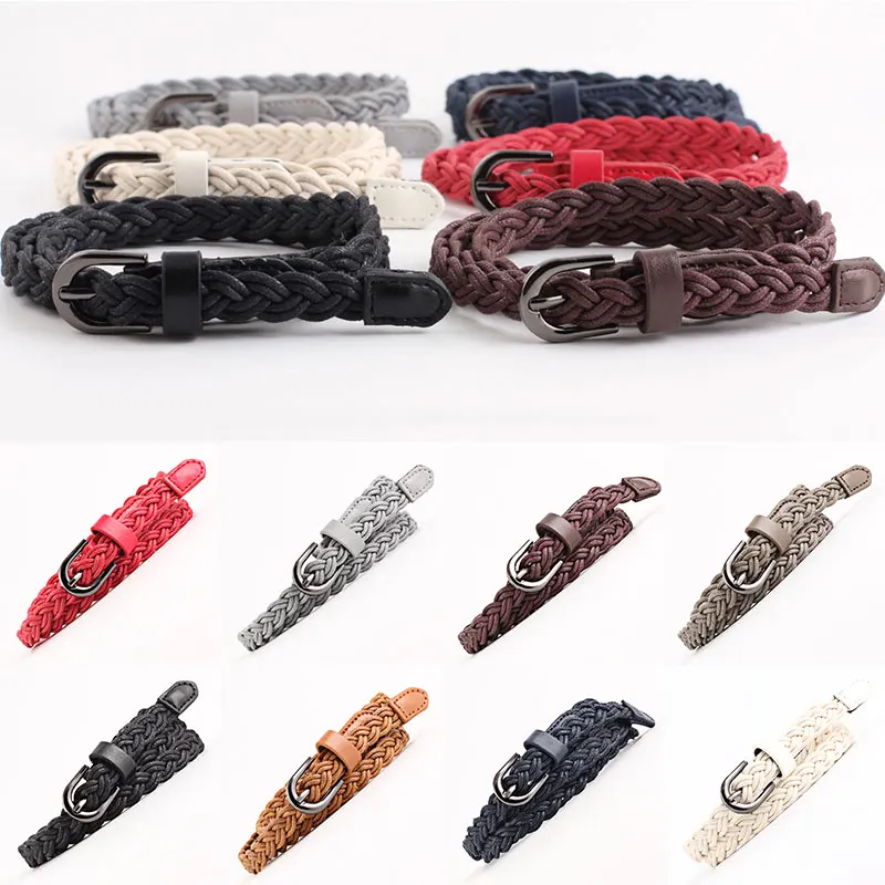 2020 Fashion Womens Vivid Braided Casual PU Leather Narrow Thin Buckle Strap Waist Belt Skinny Waistband Belts For Women