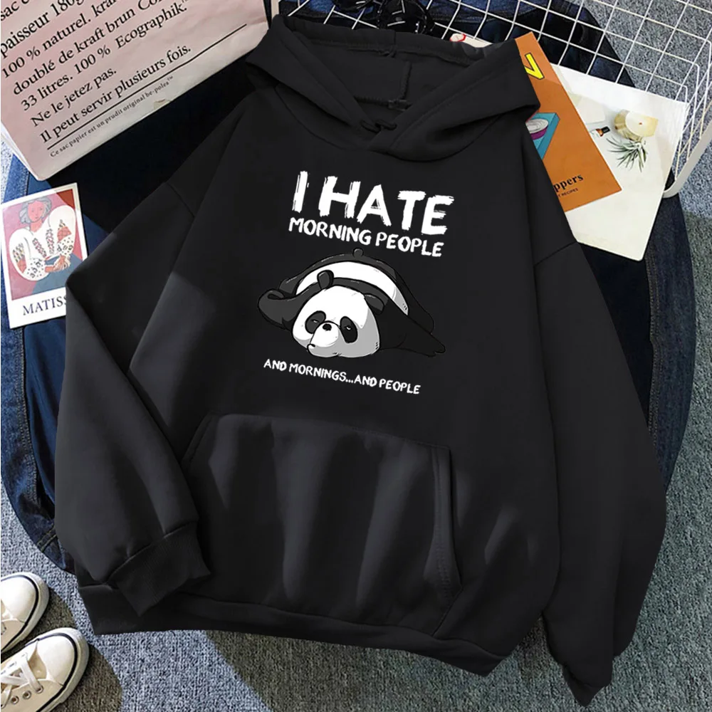 

Females Hoodie Tired Panda I Hate Morning People Print Hoodies Womans Casual Oversized Clothes Winter Funny Animal Lady Sweater