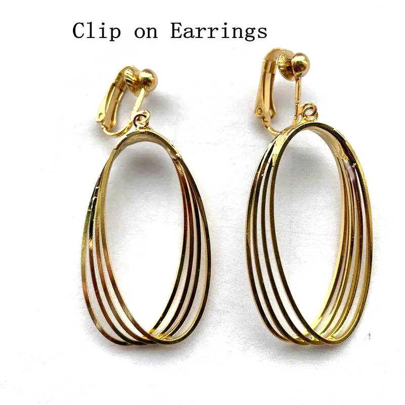 GRACE JUN Korea Style Gold Color  Copper Material Geoemtric  Clip on Earrings Without Pierced Elegant Cuff Ear Clip Anti-allergy