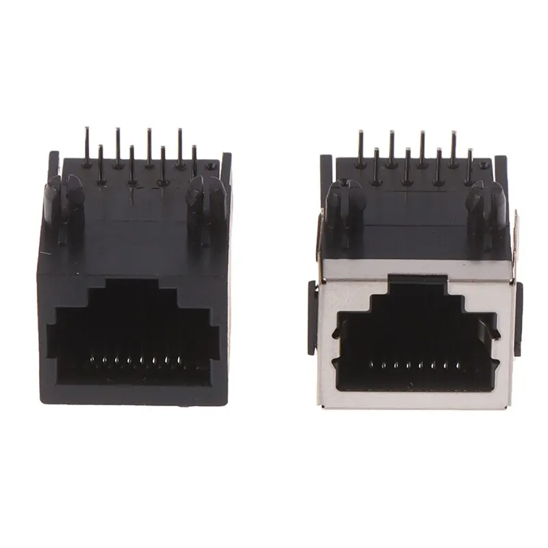 10PCS RJ45 Metal 8 Pin Female PCB Right Angle Board Jack LAN Connector With 8 Right Angle Pins