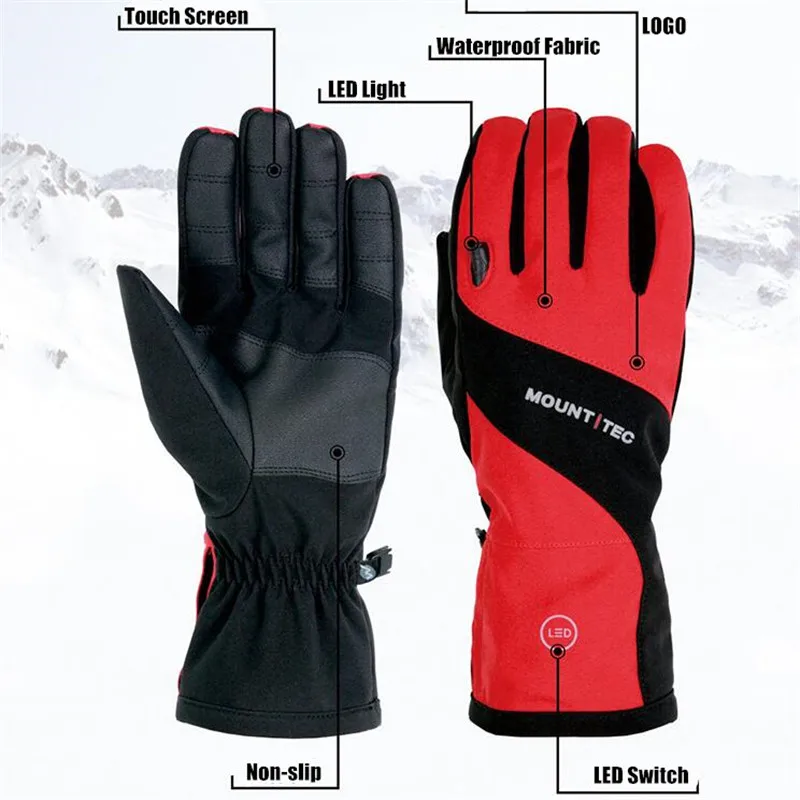 MOUNTITEC Unisex Men&Women USB LED Light Gloves Teens Boy&Girl Winter Warm Waterproof Touch Screen Ski Gloves Night Walker Glove