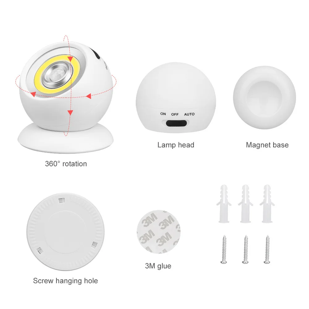 360° Magnetic Table Lamp PIR Motion Sensor Night Light USB Rechargeable/Battery Powered Auto-sensing Wall Lamp for Bedroom Stair