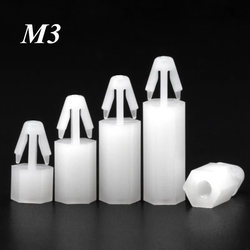 100 sztuk M3 płytka drukowana Spacer, proszę kliknąć na przycisk „ Hex Push-in Nylon Post dla blokujący obwód drukowany stały wspornik z tworzywa sztucznego Standoff podkładka filar