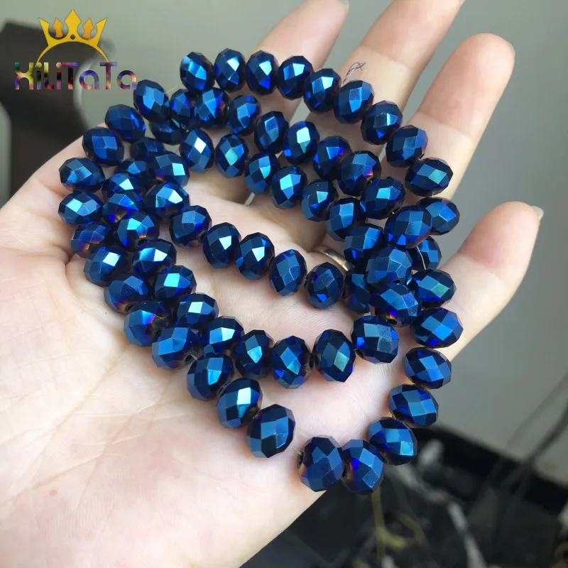 Faceted AB Blue Glass Crystal Rondelle Beads Loose Spacer Beads For Jewelry Making DIY Bracelet Earrings 15\'\' 4/6/8/10/12/14mm