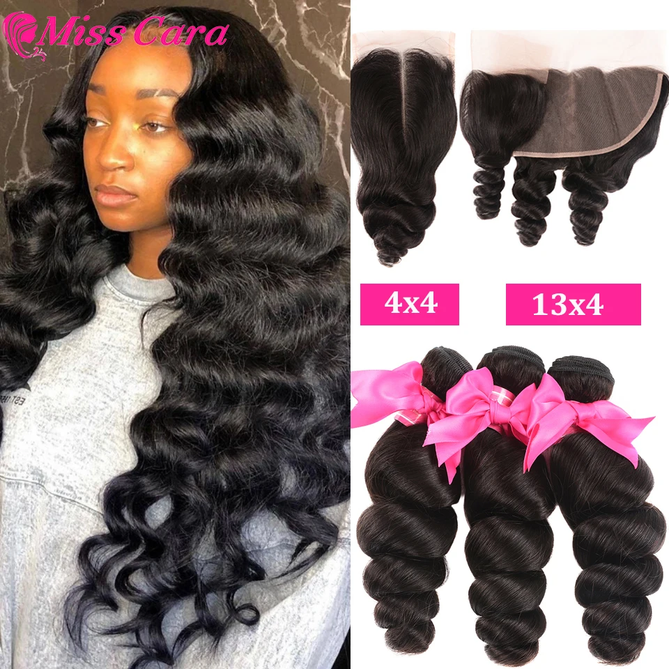 

Loose Wave Bundles With Closure Peruvian Hair Weave Bundles With Frontal 8-28 inch 3/4 bundles with Closure Hair Extension